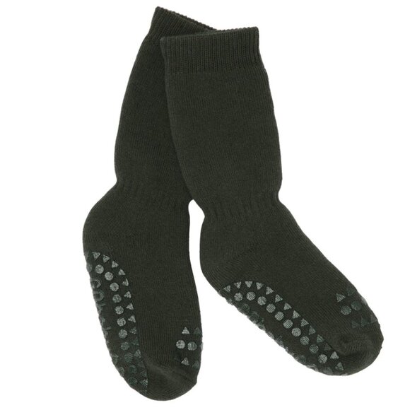 NWT GoBabyGo NonSlip Rubber Grip Tall Socks (Forest Green, Organic Cotton Terry) - Picture 1 of 9